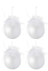 Schachtel mit 4 Weihnachtskugeln Glas mattiert weiß Medium - (97516)